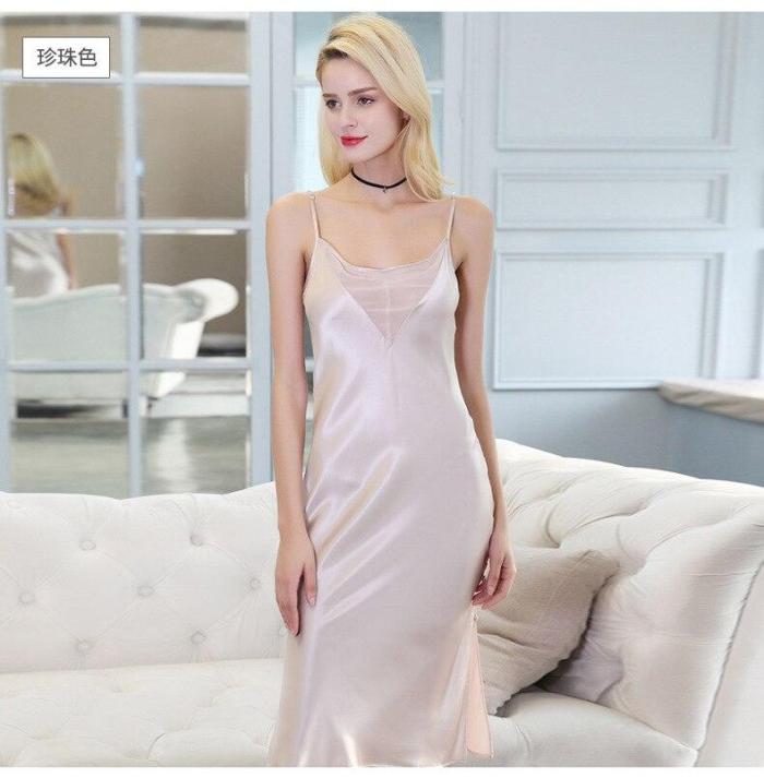Silk Nightwear Mulberry Silk Nightgown Women Luruxy Brand  Sleeping Dress Lady Sexy 19mm home service