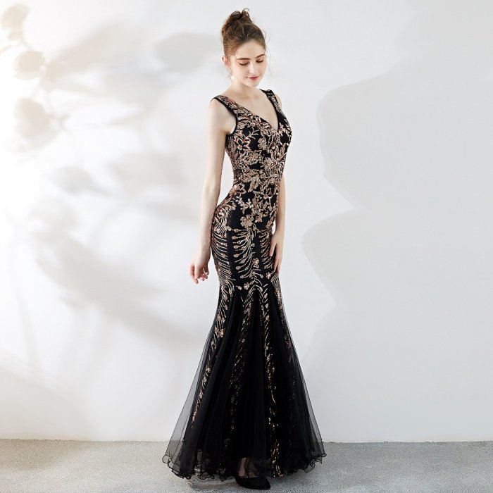 New noble V-neck Formal Evening dress sexy mermaid long evening dresses elegant embroidered sequin evening gown