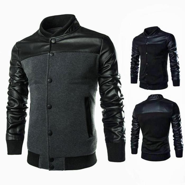 Stylish Patchwork Design Slim Fit Stand Collar Jacket for Male 5118