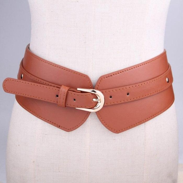 Women Wide Elastic Corset Belts for dress Fashion buckle Waistband Ladies Clothing Accesoories Female Decorations red PU leather