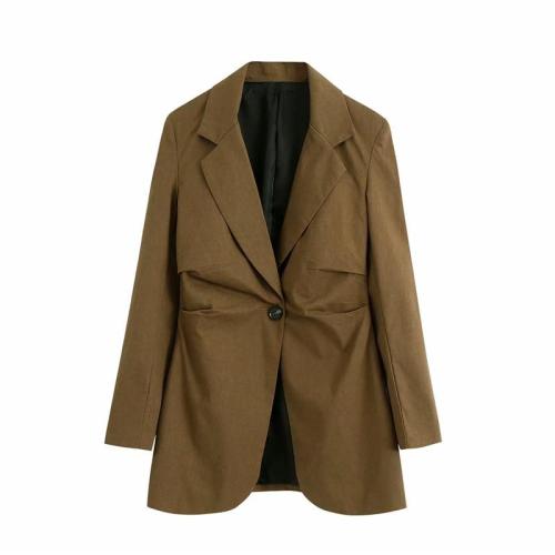 office lady casual coffee color long za blazer outwear female long sleeve single button slim linen blazers women fashion jacket