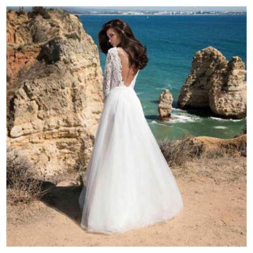 LORIE Long Sleeves Boho Wedding Dress 2019 Backless Side Split Appliques Lace A Line Tulle Vintage Bride Dresses Wedding Gown
