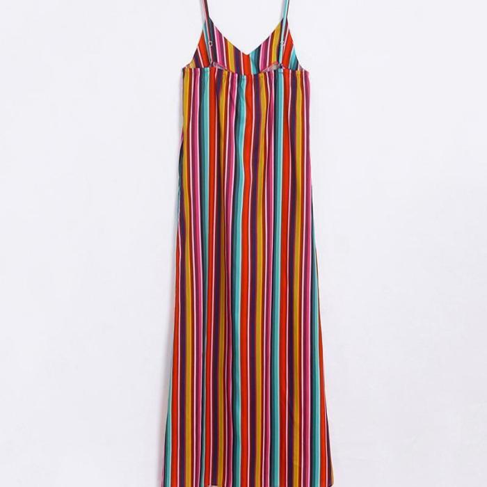 Rainbow Striped Holiday Maxi Dress