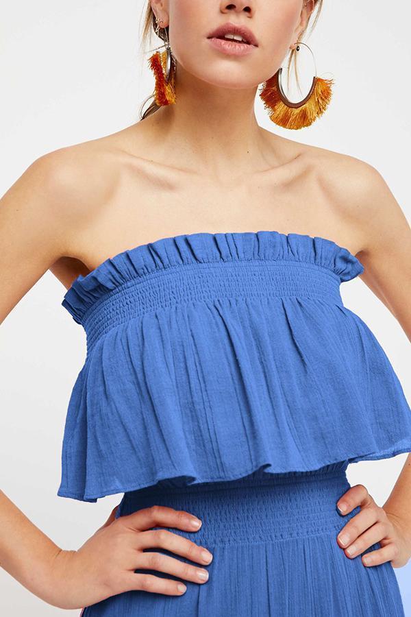 Sexy Ruffled Pleated Casual Sleeveless Two-Piece Suit Maxi Dress