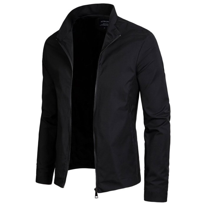 Fashion Lapel Collar Plain Zipper Jacket