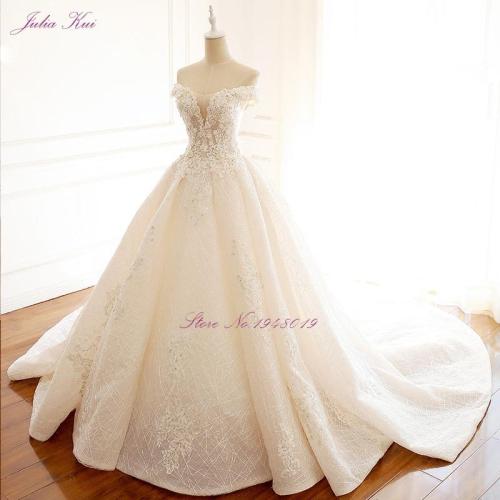 Julia Kui High-end Strapless Invisible Neckline Wedding Dresses With Pearls Beading Ball Gowns Robe de Mariage