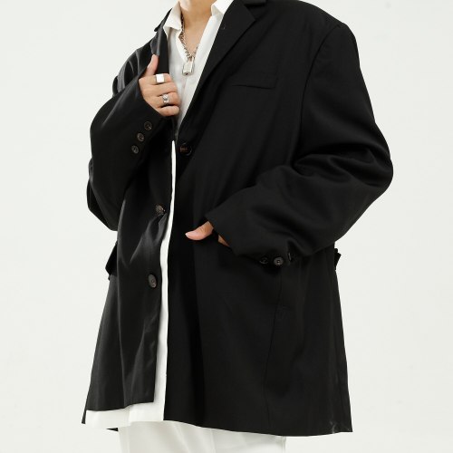 New Male Streetwear Vintage Loose Suit Coat Outerwear Men White Border Splice Fashion Casual Suit Blazers Jacket