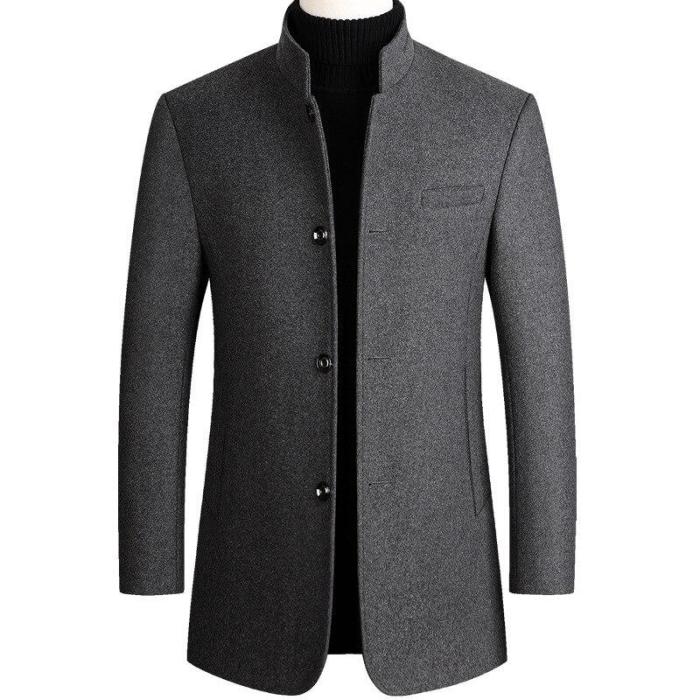 Autumn Winter Mens Woolen Coat Cotton Thick Wool Coat Large Size Casual Long Blend Coat Long Sleeve Khaki Overcoat Male Tops 3xl