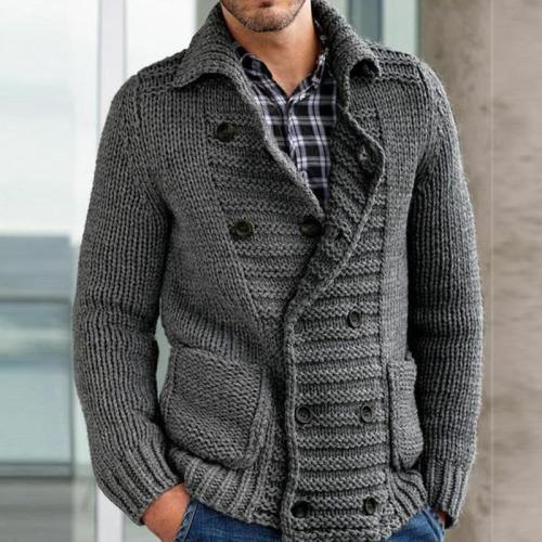 Leisure Pure Color Long Sleeve Double-Breasted Sweater