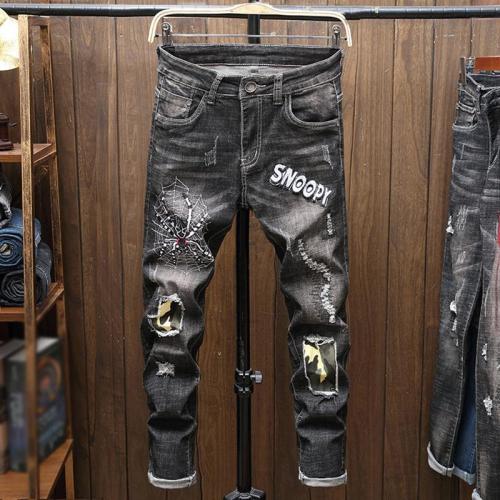 Men's Black Embroidered Fashion Jeans