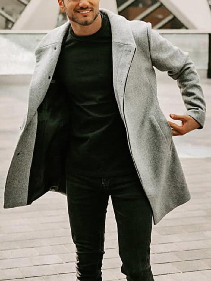 Casual brief gray long sleeves shawl collar coat