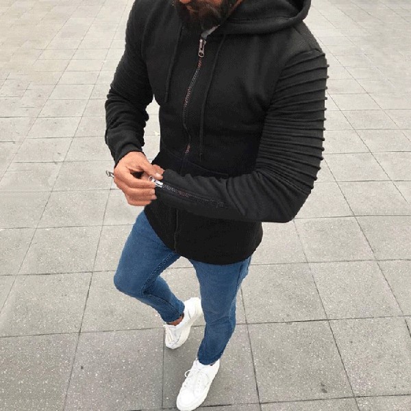 Casual Men's Pure Color Long-Sleeved Hooded Jacket