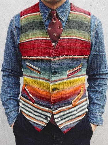 Flashmay Casual striped colorblock single-breasted men's vest
