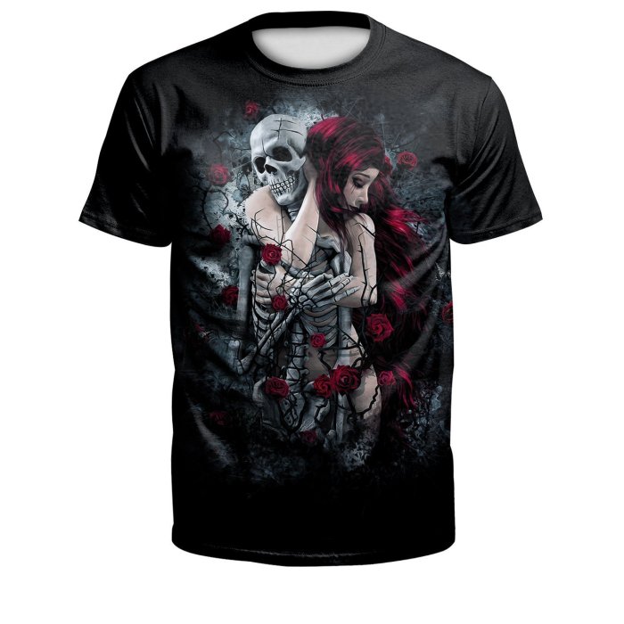 Halloween 3d Skull Print Short Sleeve T-shirt
