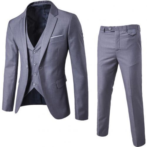 3Pcs/Set Luxury Mens Suits Set Grey Formal Blazer pants Vest Marriage Tuxedo male Business suit set Terno wedding mens suit slim