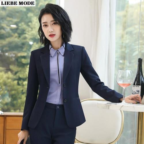 OL Black Navy Blue Pants Suit Jackets Trousers 2piece Set Women Work Wear Office Pantsuit Female Uniform Formal Blazer and Pant