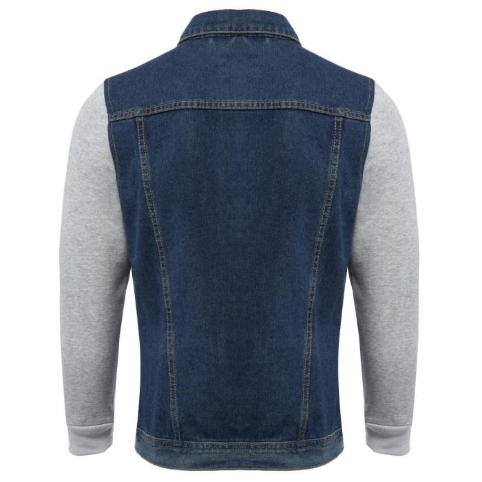 Casual Oversize Denim Patchwork Male Hooded Jacket 8630