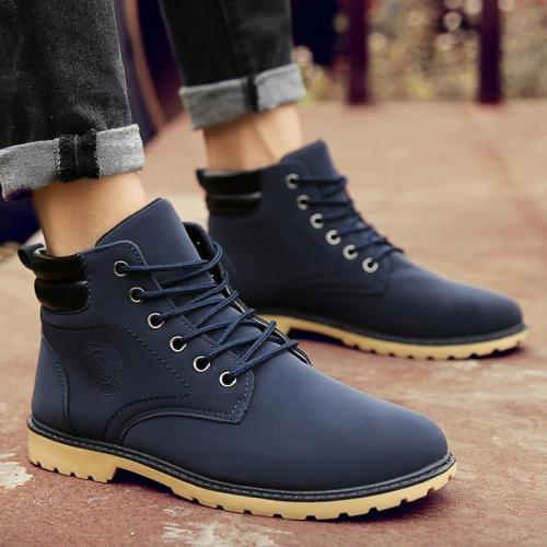 Fashion Shoes Men Boots Genuine PU Winter Autumn Men's Casual Lace Up Warm Ankle Motorcycle Boots Outdoor Leather Shoes 39-44