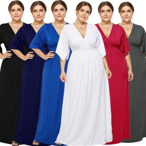 Elegant Plus Size Evening Dresses Long A-Line V-Neck Half Sleeve Simple Chiffon Formal Party Gowns Vestidos Largos Fiesta 2020