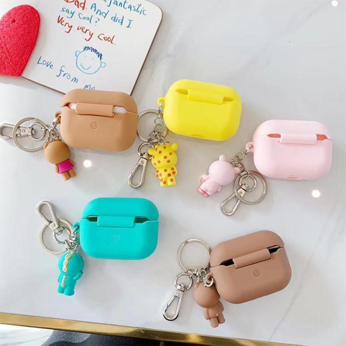 Cartoon Silicone AirPods Pro Case ShockProof Cover With Keychain
