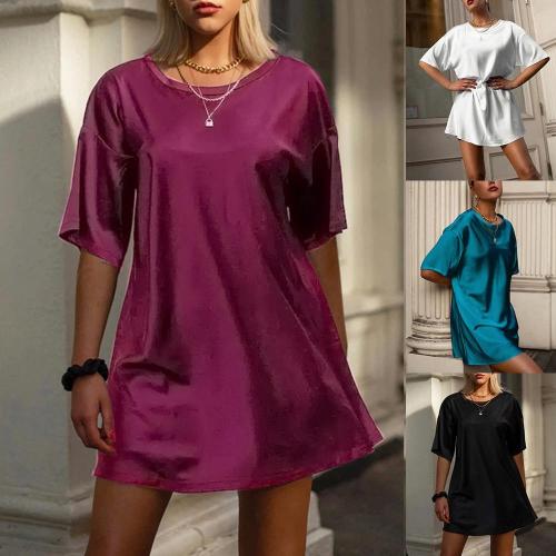 2020 Summer Sale Loose Long TShirt Women Oversized Silk Short Sleeve Tee Shirt Women Casual Dress with StraightLeg AndRound Neck