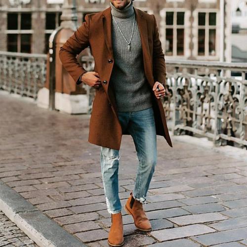 Casual brief long sleeves solid colour suit collar coat