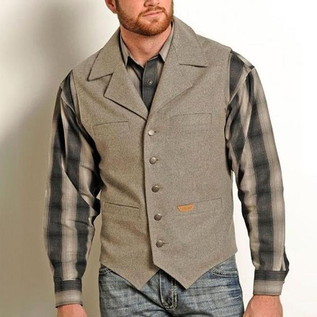 Grey fold collar men's vest