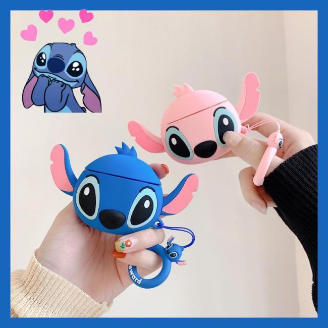 3D Silicone Stitch Cute AirPods Case Pink & Blue