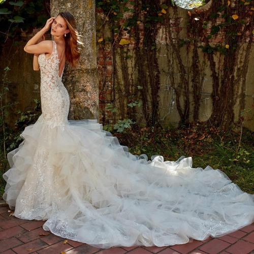 Crystal Appliques Lace Mermaid Wedding Dress With Ruffles Skirt Aliexpress Login V-neck Backless Illusion Trumpet Bridal Gowns