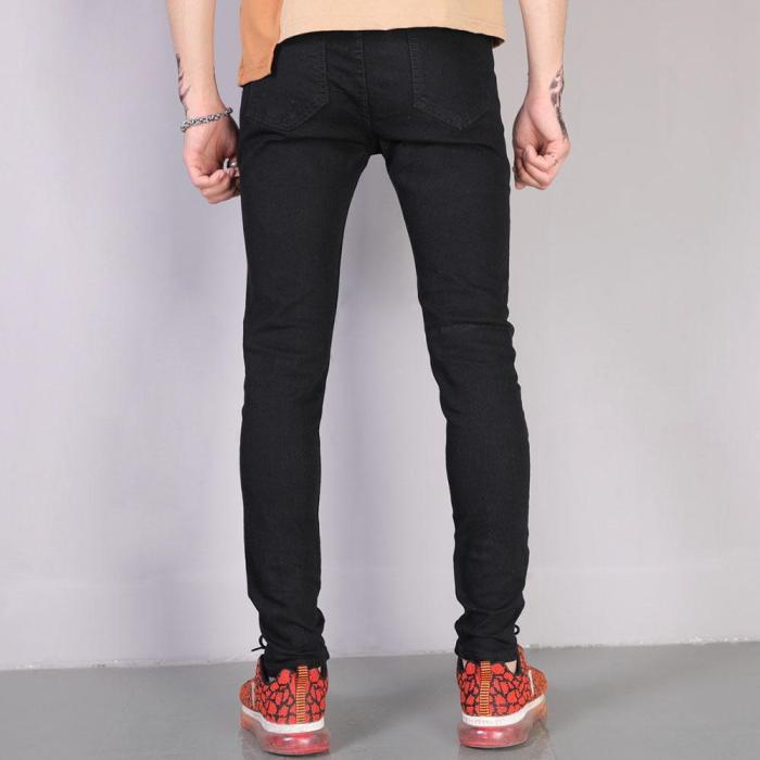 Solid Casual Zipper Tight Jeans