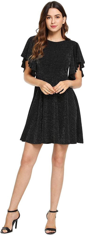 Romwe Women's Stretchy A Line Swing Flared Skater Cocktail Party Dress