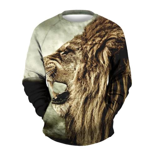 Men's Lion Print Crew Neck Sweatshirt