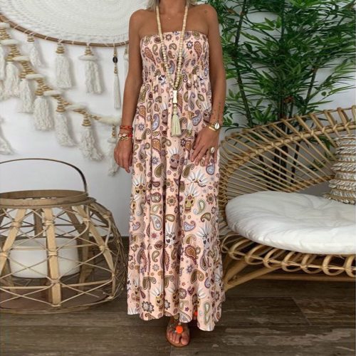 Women Plus Size Summer dress 2020 vestidos Boho Print Maxi Dress Strapless Long Maxi Dresses