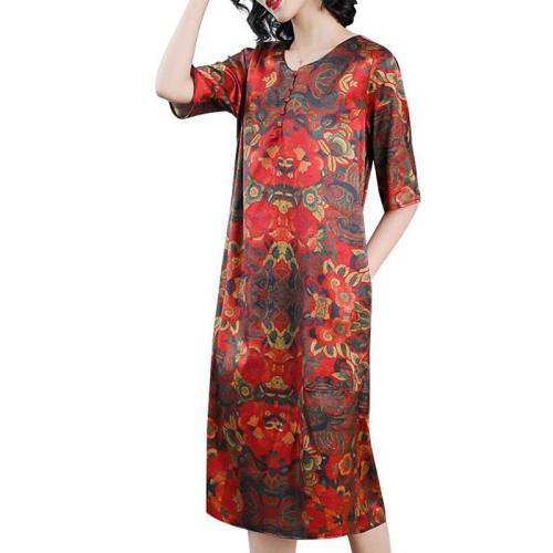 New Loose Plus size Silk Dress 2019 Summer Floral Print Women Dress Fashion High Quality Casual Elegant Dresses Female vestido