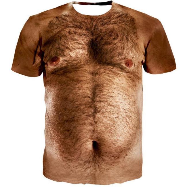 3D Hairy Chest Printed Men Short Sleeve Funny Crewneck T-Shirt