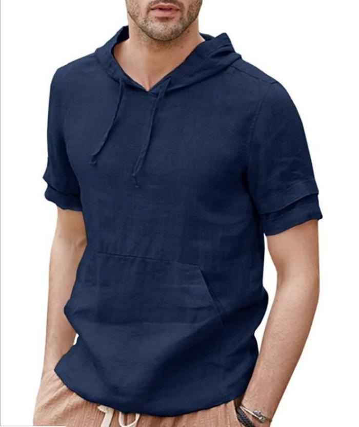 Cheap Mens High Quality Casual  Curved Hem hooded T Shirt