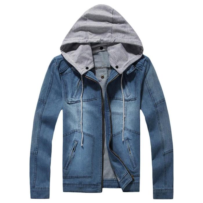 Men's Stylish Hooded Long Sleeves Pocket Denim Jacket