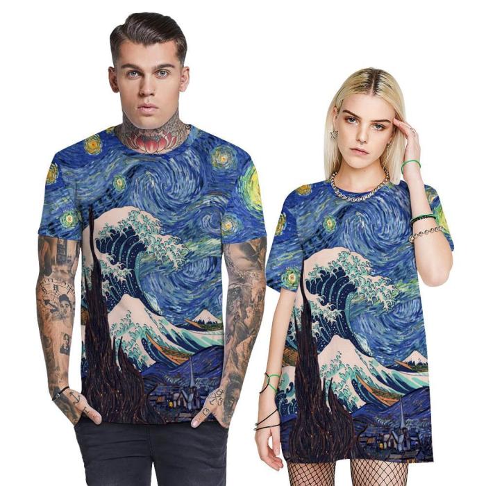 3D Oil Painting Printed Funny Men T-shirt Loose Casual Novelty Short Sleeve Tees Top