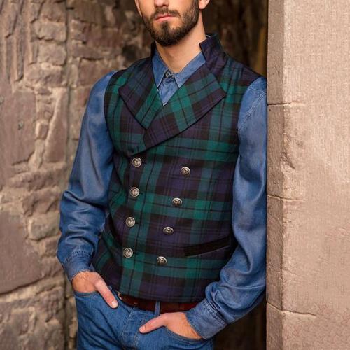 Flashmay Casual Plaid Double Breasted Vest