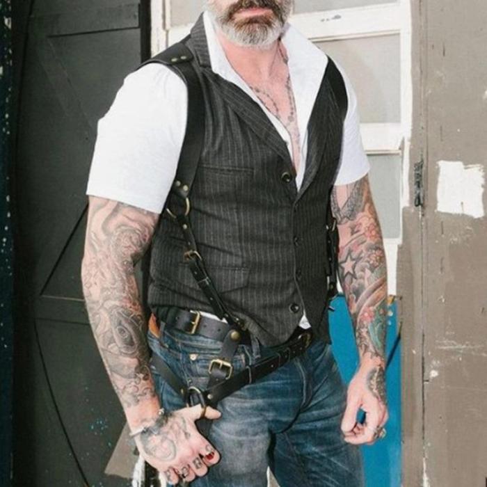 Fashion Striped Pocket Slim Men's Vest