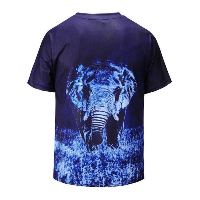 Loose V-neck 3D Elephant Print T-Shirt