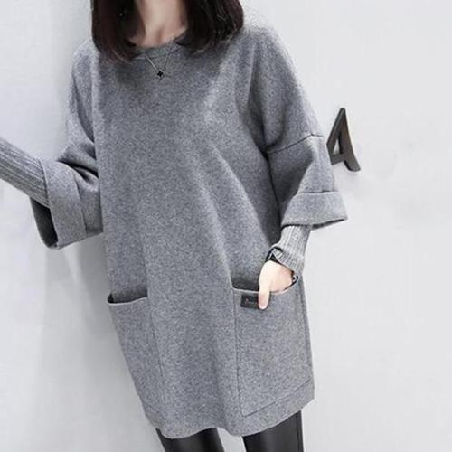 Casual Round Collar Wide Size Long Sleeved Casual Dress