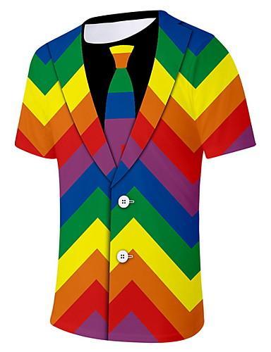 Men Daily Wear Color Block Round Neck Rainbow T-shirt