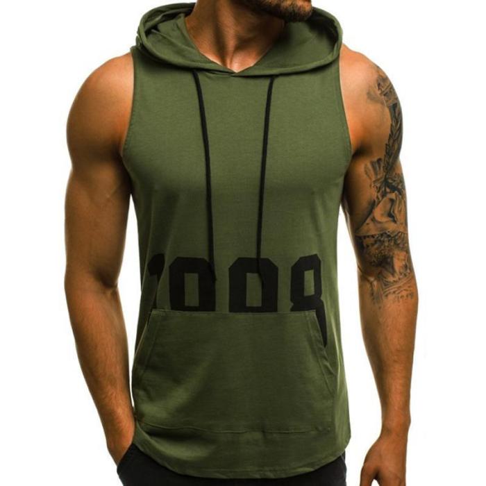 Men's Sleeveless Printed Sweater Hooded T-Shirt