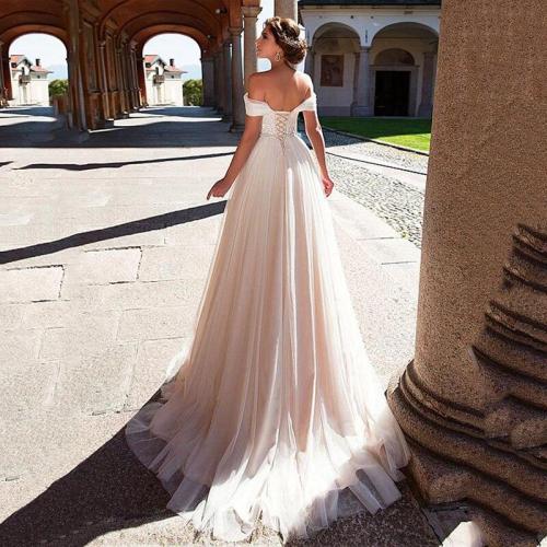 Wedding Dress 2020 A line Tulle Off the shoulder Long Bridal Dress Beaded Lace Appliques Princess Wedding Gowns trouwjurk