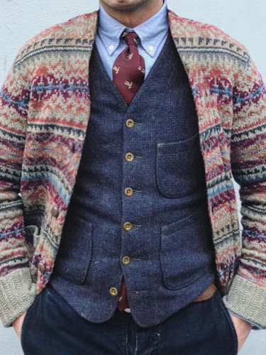 Men's Woven Pattern Long Sleeve Knitwear