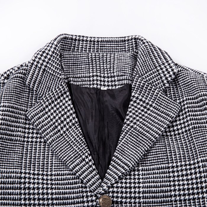 Men Classic Plaid Wool Blends Coat Outwear Mens Fashion Long Sleeve Wool Trench Coat Winter Warm Long Overcoat Coat