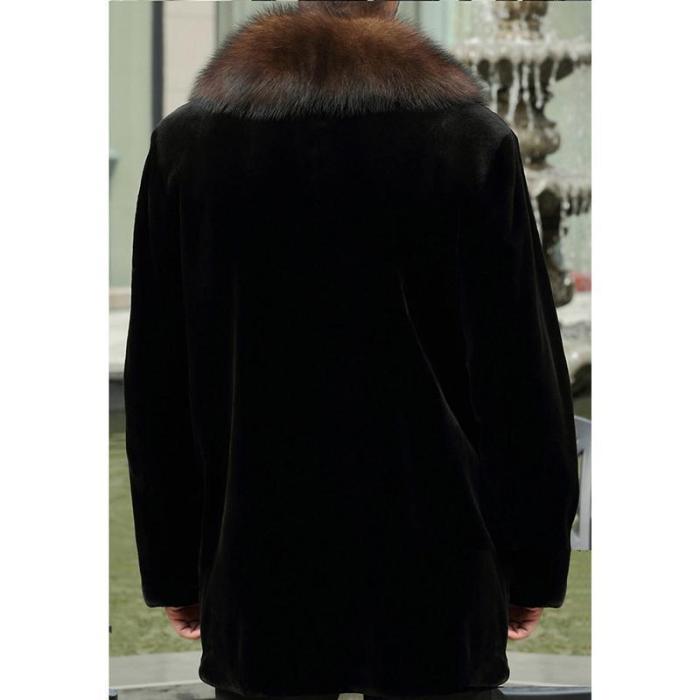 Suede Men's Tidy Long Section Mink Fur Faux Fur Coat