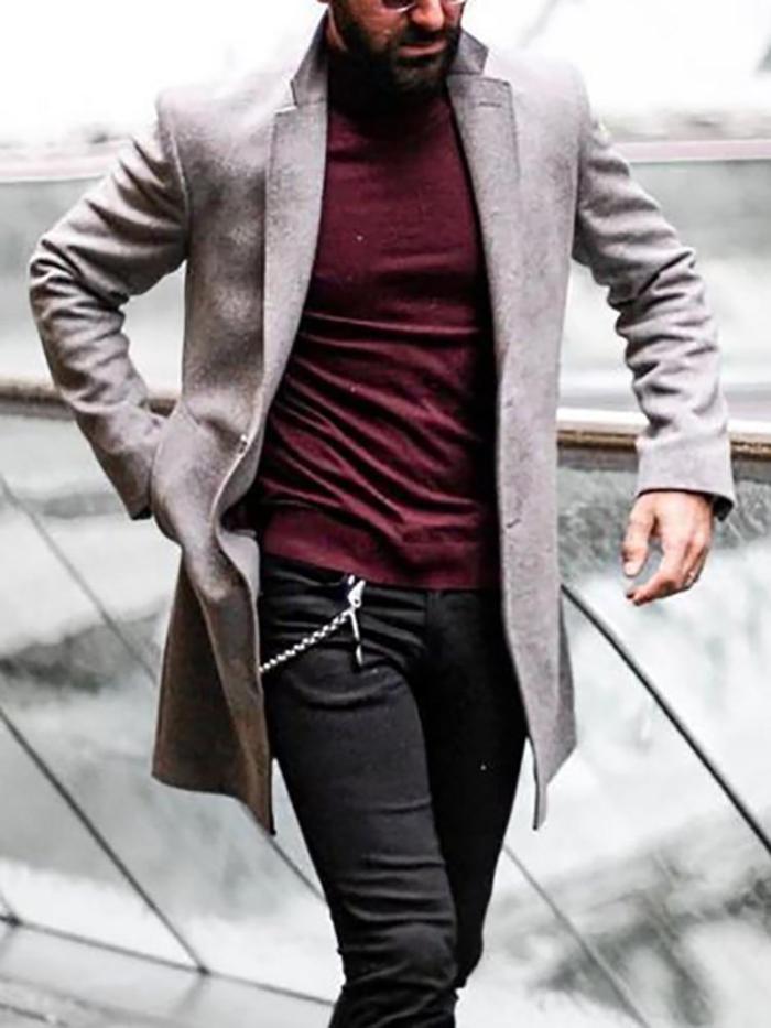 Men's fashion single-breasted solid color coat
