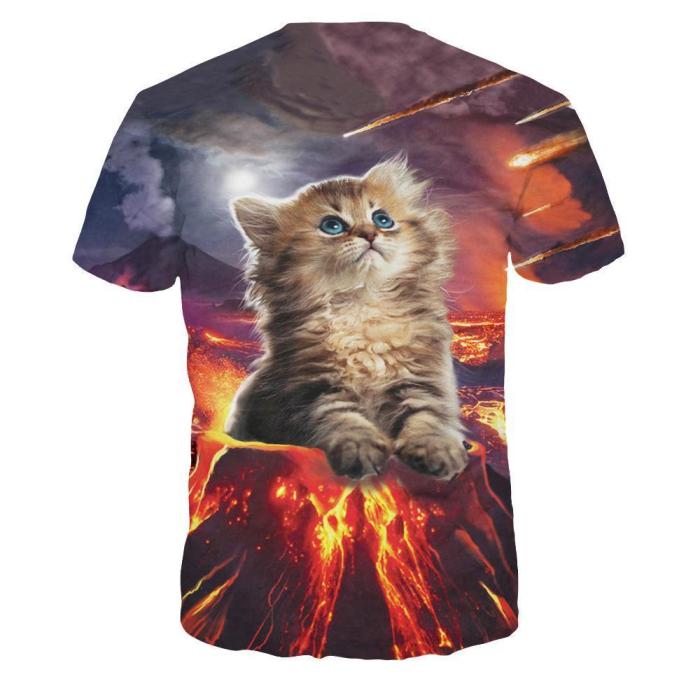 Flame Cat Printed Casual Short Sleeve T-shirt